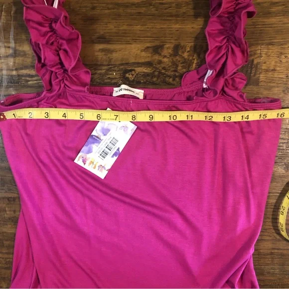 Boutique Ee:some Stretchy Pink Ruffle Bodysuit Size Large New - Picture 8 of 10